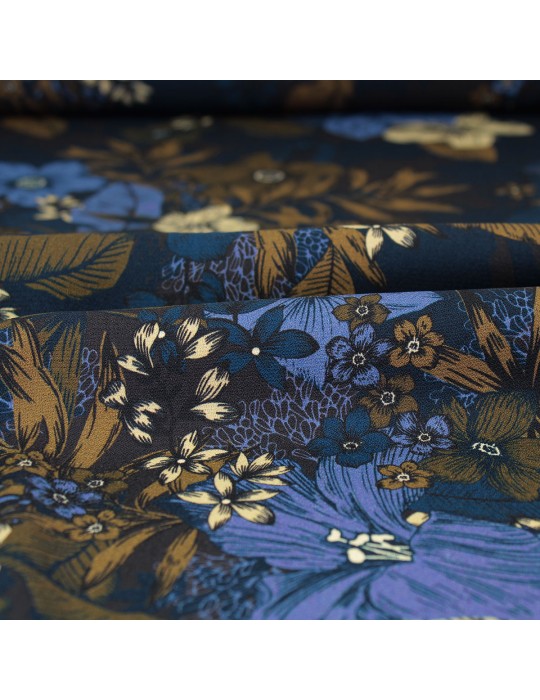Tissu crêpe imprimé fleurs  bleu