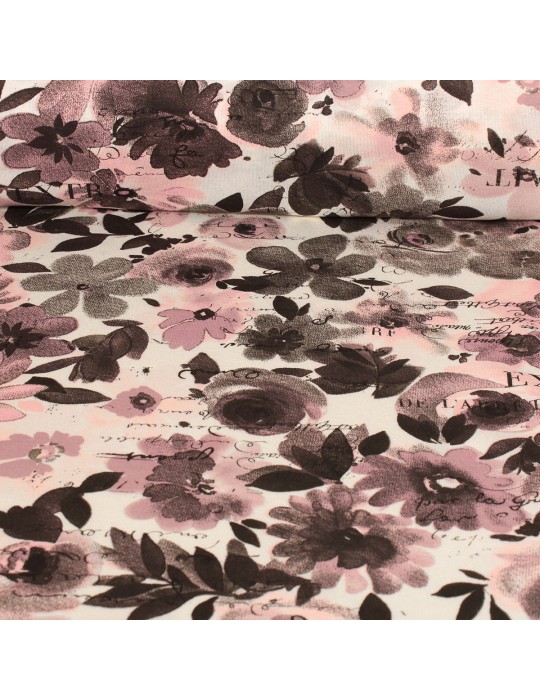 Tissu jersey viscose/élasthanne imprimé fleurs rose