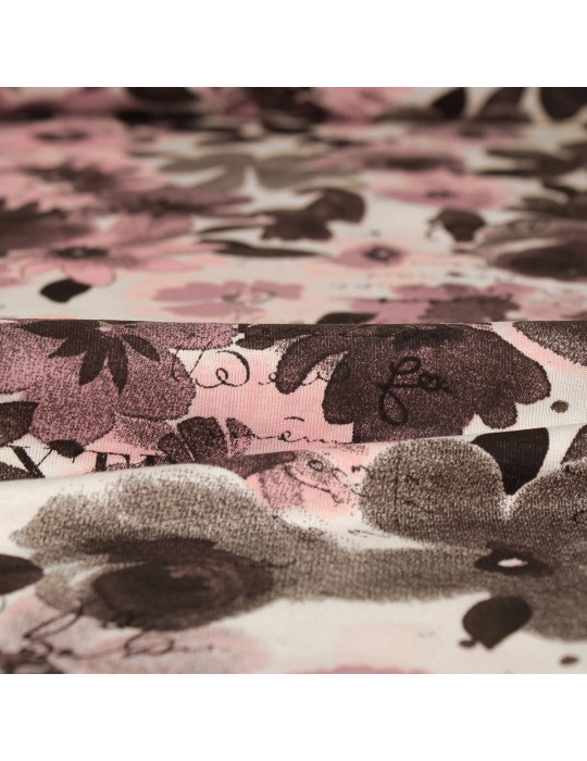 Tissu jersey viscose/élasthanne imprimé fleurs rose