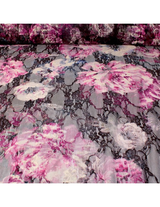 Tissu dentelle floral fuchsia rose