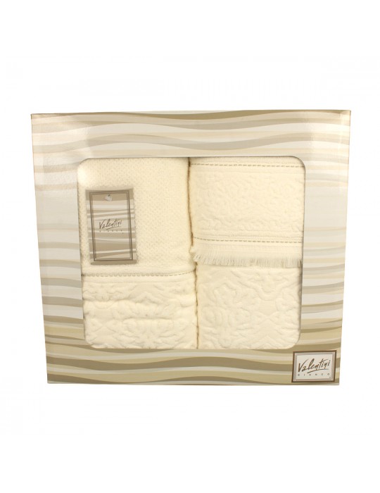 Coffret de 3 serviettes Valentini 100 % coton blanc