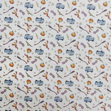 Coupon 3m Tissu Popeline Harry Potter Imprimé Beige