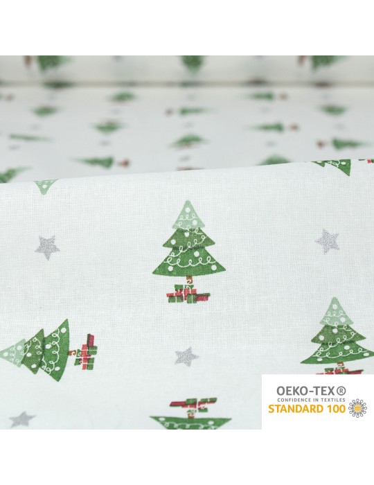 Tissu coton imprimé sapin Noël blanc