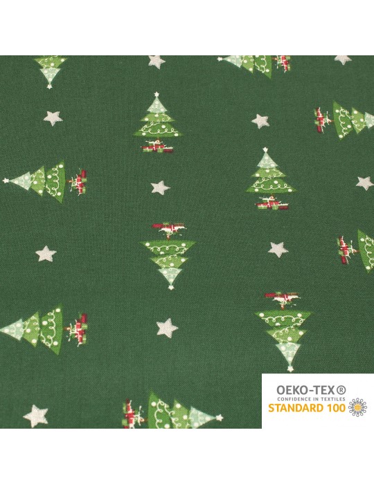 Coupon coton imprimé sapin Noël vert 50 x 50 cm