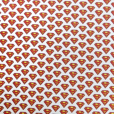 Coupon 3m Tissu Popeline Superman Imprimé Blanc
