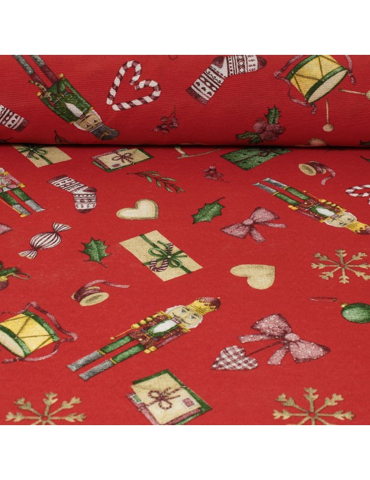 Tissu ameublement coton/polyester imprimé Noël rouge