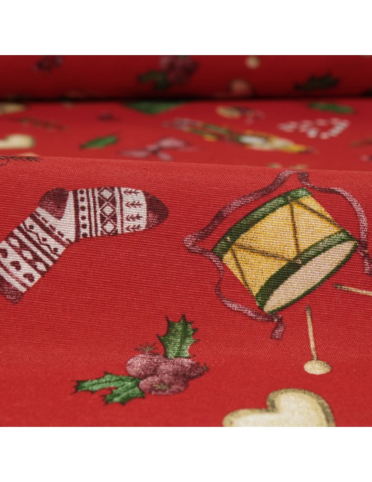 Tissu ameublement coton/polyester imprimé Noël rouge