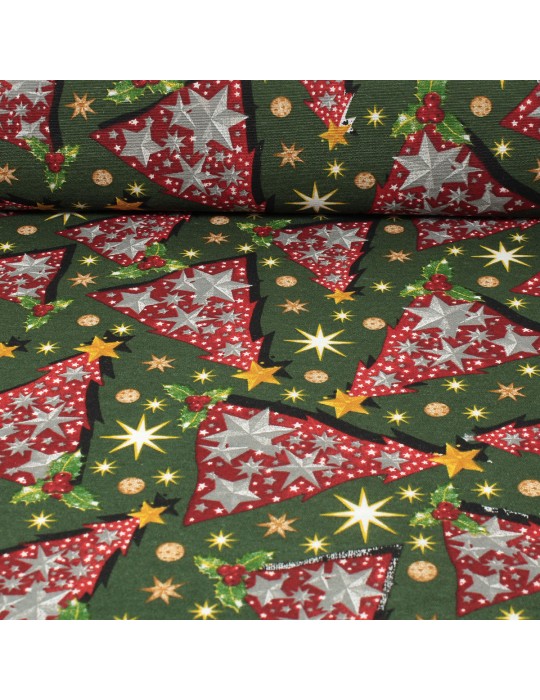 Tissu ameublement coton/polyester imprimé Noël vert