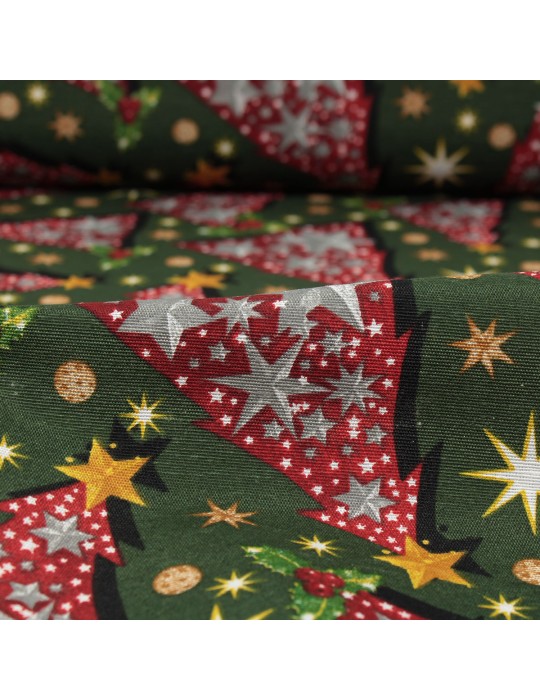 Tissu ameublement coton/polyester imprimé Noël vert