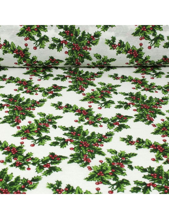 Tissu ameublement coton/polyester imprimé Noël blanc