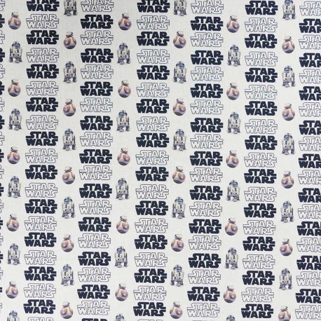 Coupon 3m Tissu Popeline Star Wars Imprimé Blanc 