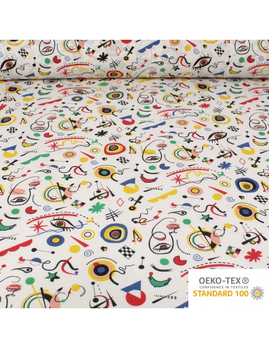 Tissu percale de coton oeko tex art multicolore blanc