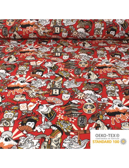 Tissu percale de coton oeko tex japon rouge