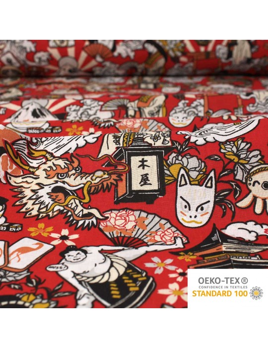 Tissu percale de coton oeko tex japon rouge