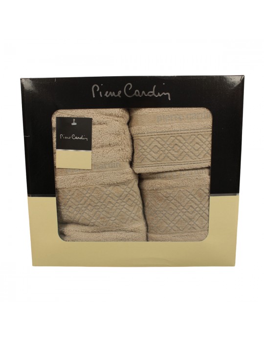 Coffret de 3 serviettes Pierre Cardin 100 % coton beige