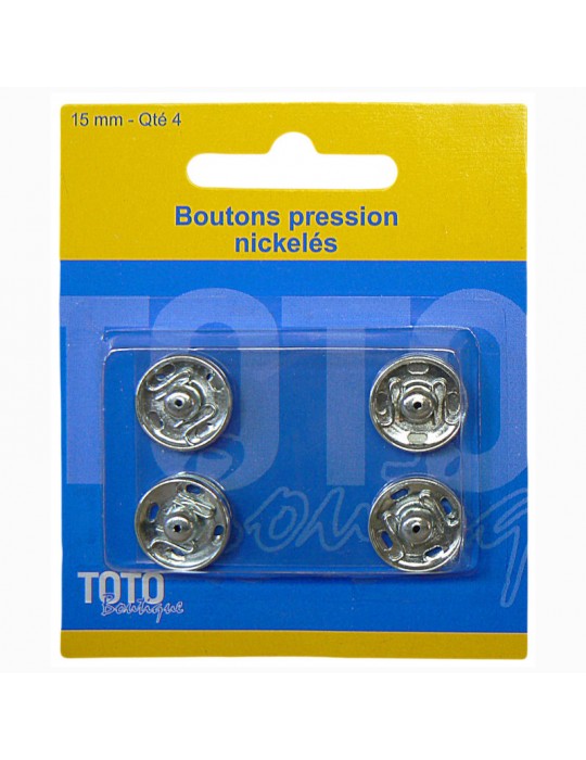 Boutons pression nickelés 15 mm