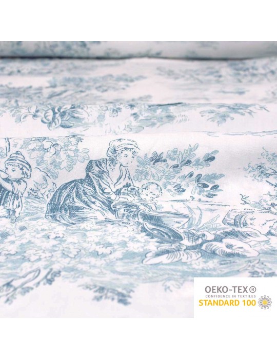 Tissu d'habillement viscose oeko-tex campagne blanc bleu