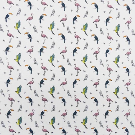 Coupon 3m Tissu Popeline Digitale Per Fly Imprimé Oiseaux