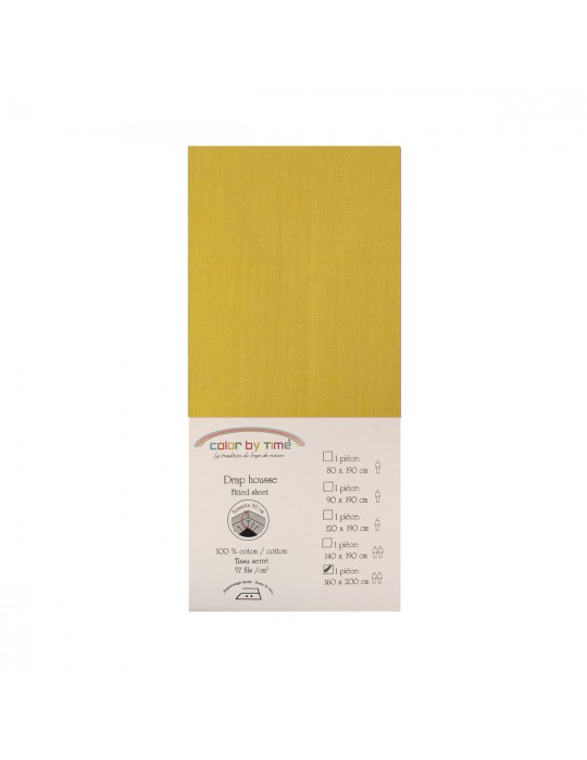 Drap housse 100 % coton 160 x 200 cm jaune