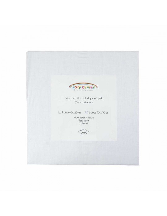 Taie d'oreiller coton gris volant piqué plat 50 x 70 cm blanc