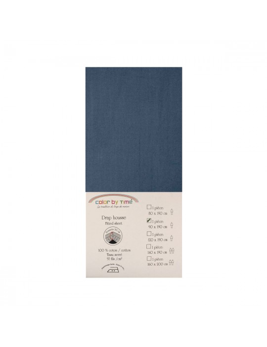 Drap housse 100 % coton 90 x 190 cm bleu