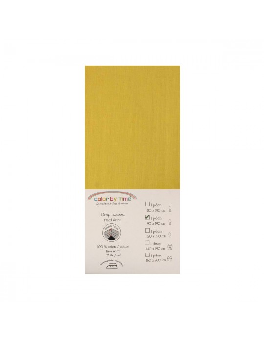 Drap housse 100 % coton 90 x 190 cm jaune