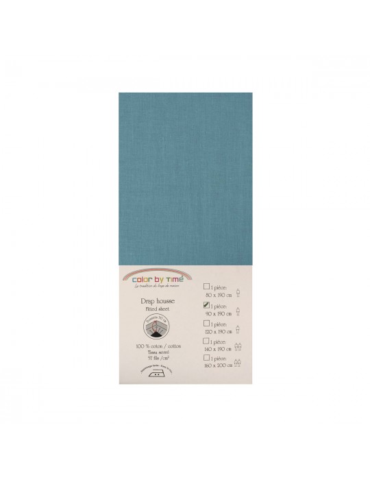 Drap housse 100 % coton 90 x 190 cm bleu