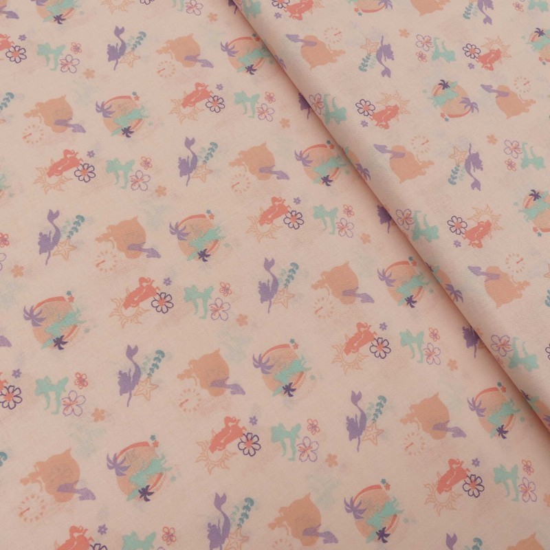 Coupon 3m Tissu Cretonne Imprimé Princesse Rose 