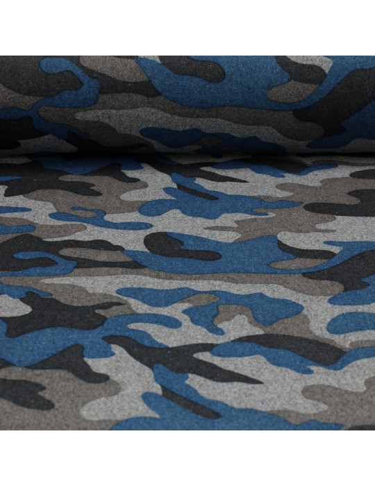 Coupon lainage imprimé camouflage 150 x 150 cm gris/bleu