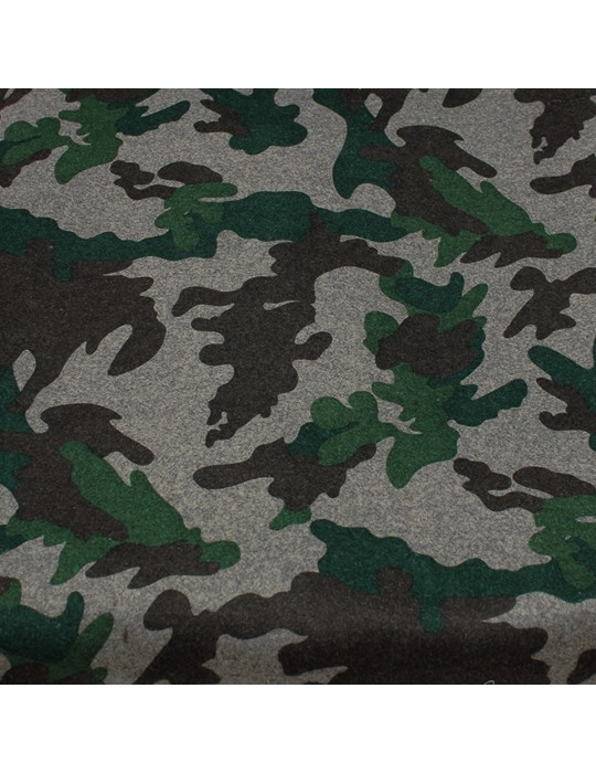 Coupon lainage imprimé camouflage 50 x 150 cm gris/vert