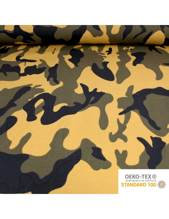 Tissu coton imprimé camouflage jaune