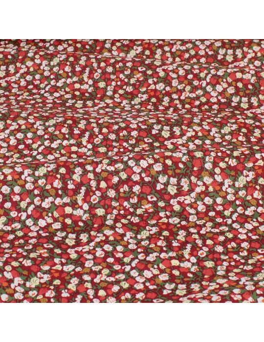 Tissu popeline imprimé floral rouge