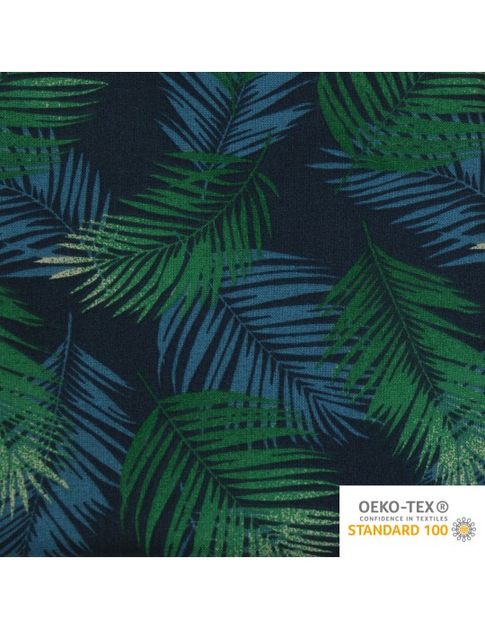 Coupon cretonne imprimé feuilles de palmier 50 x 46 cm marine