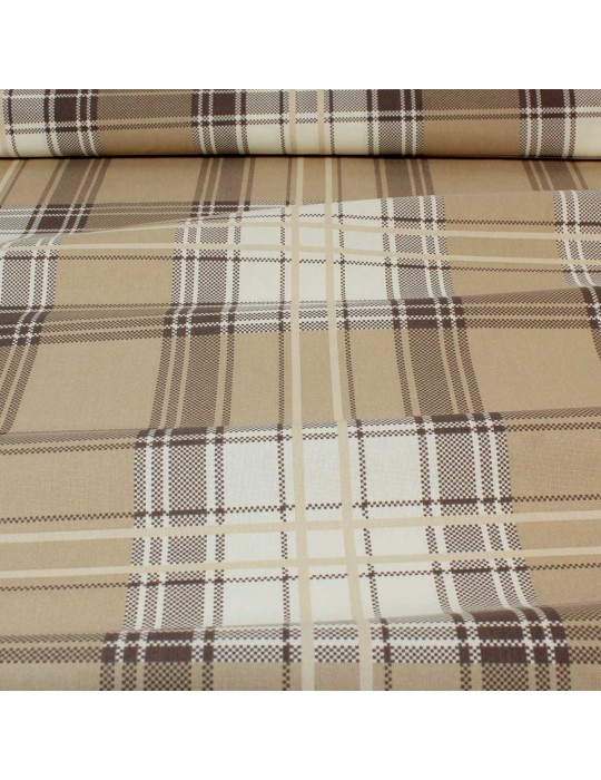 Tissu coton/polyester carreaux beige