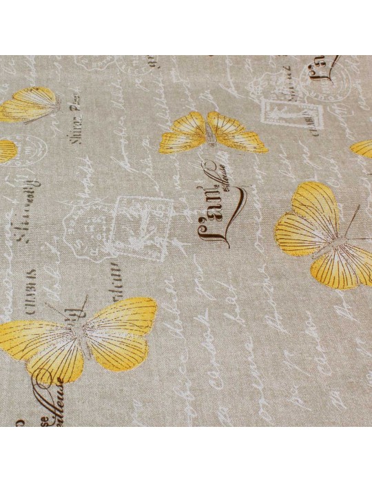 Tissu coton/polyester papillon beige