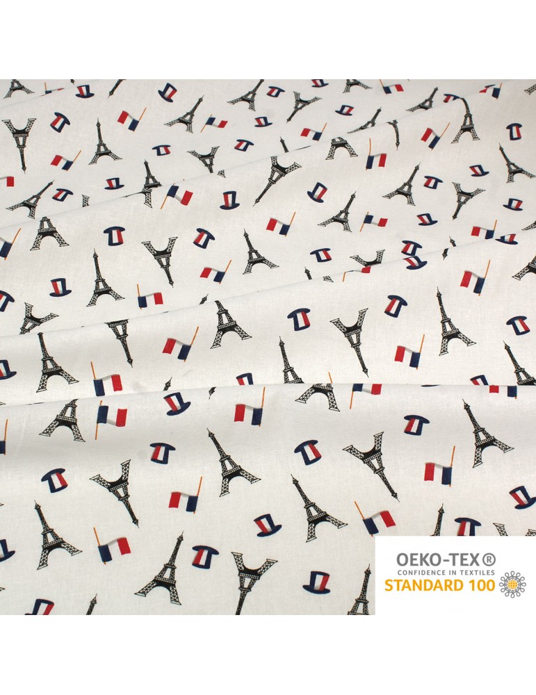 Décorateur création tissu au mètre motif galon de Paris drapeau