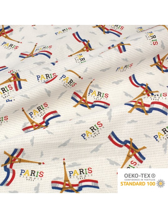 Coupon coton imprimé Paris Eiffel Olympique 50 x 50 cm