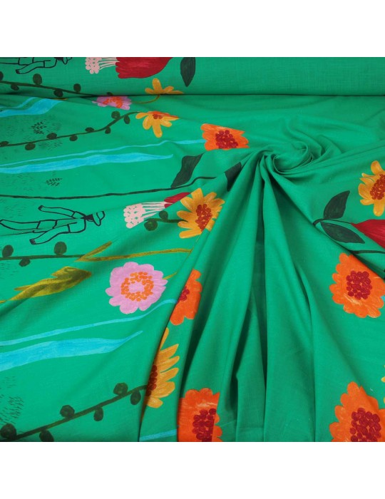 Tissu Cretonne imprimé floral vert
