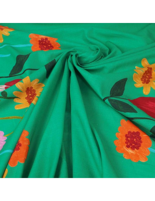 Tissu Cretonne imprimé floral vert
