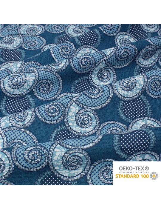 Coupon coton imprimé spirales 50 x 50 cm bleu