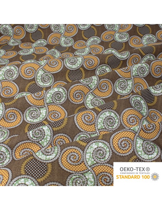 Coupon coton imprimé spirales 50 x 50 cm marron