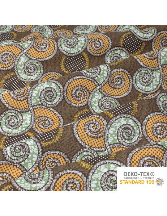 Coupon coton imprimé spirales 50 x 50 cm marron