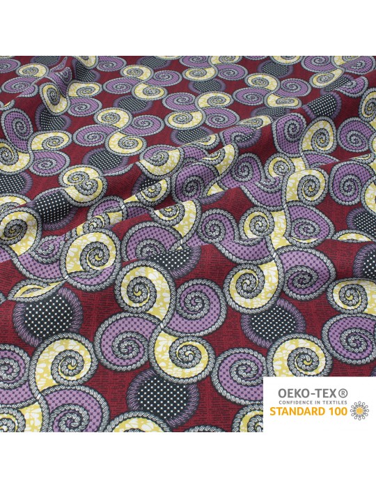 Coupon coton imprimé spirales 50 x 50 cm rouge