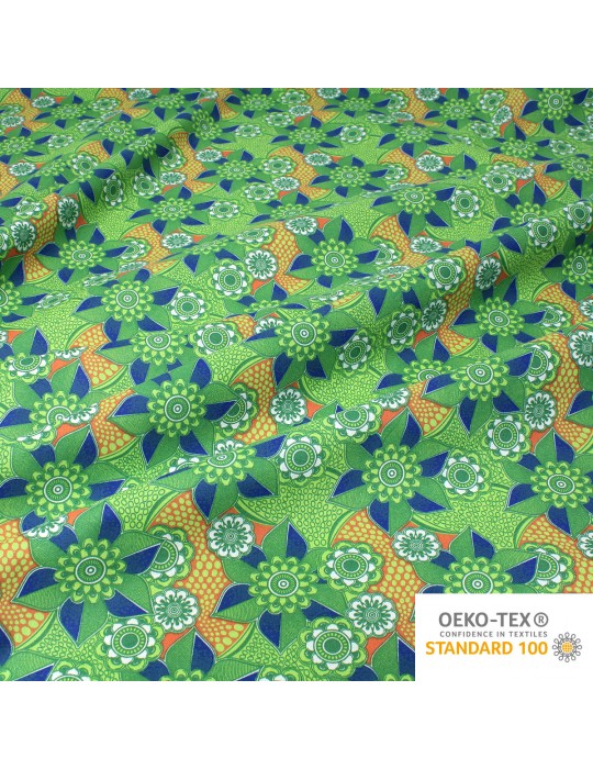 Coupon coton imprimé floral 50 x 50 cm vert