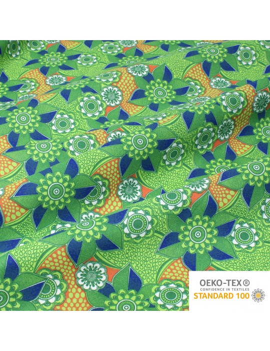 Coupon coton imprimé floral 50 x 50 cm vert