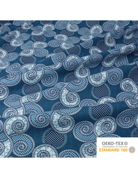 Tissu coton imprimé spirales bleu
