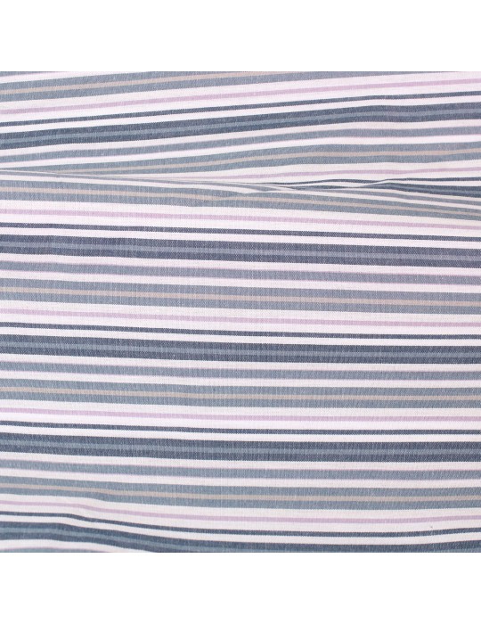 Coupon coton imprimé rayures bleu/rose 150 x 150 cm