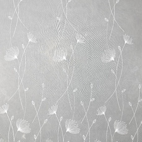 Coupon 3m Tissu Voile Brodé Lili Blanc