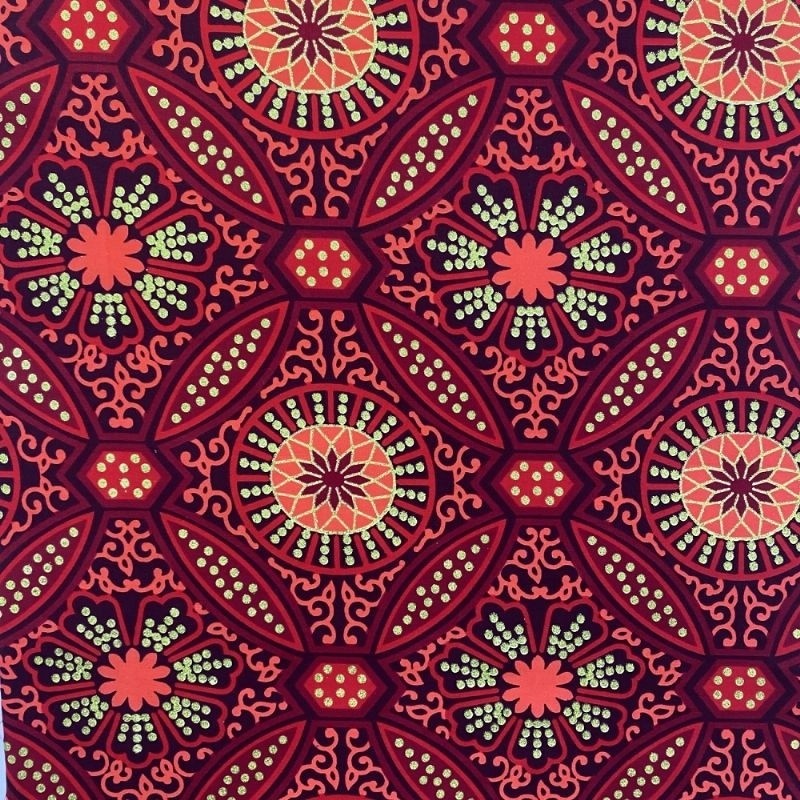 Coupon 3m Tissu Coton Esprit Wax Sura Glitter Rouge 