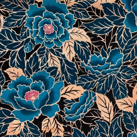 Coupon 3m Tissu Coton Esprit Wax Lotus Glitter Bleu 
